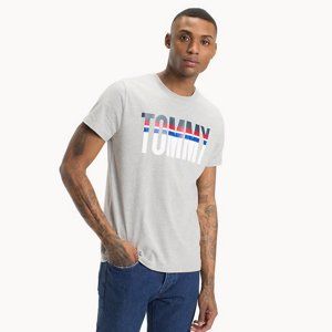Tommy Hilfiger pánské šedé tričko s logem - XL (38)